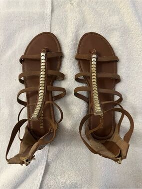 Women's Brown Gladiator Sandals with Metallic Accent